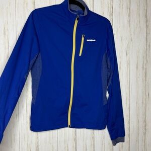 Patagonia Blue Jacket with Yellow Zip small
